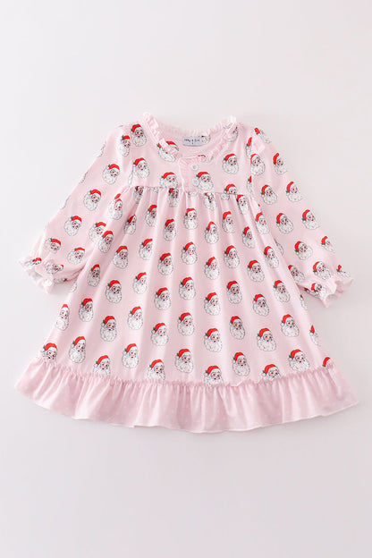 Pink santa print girl dress