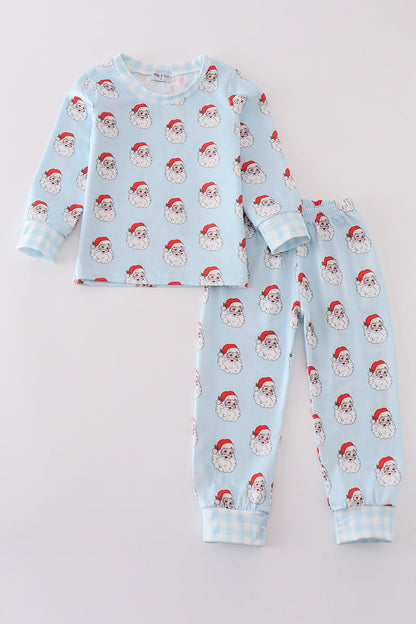 Blue santa print boy pajamas