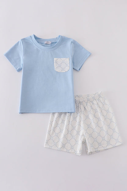 Blue classic lattice charm shorts set