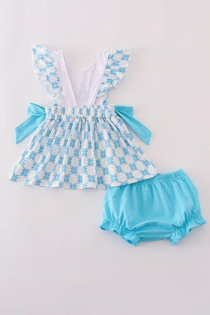 Blue character embroidery bloomer set