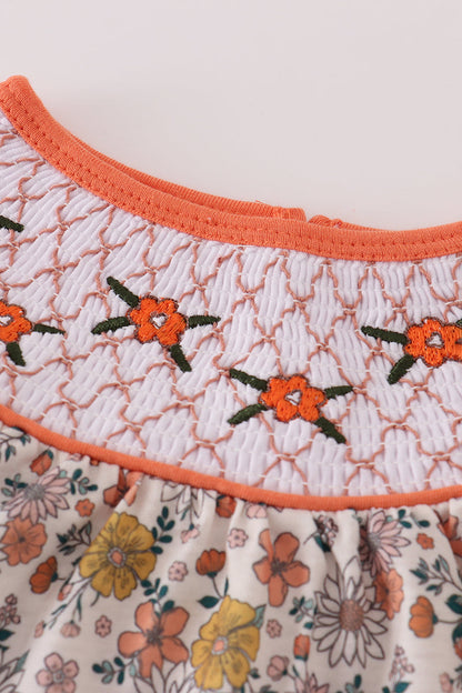 Floral embroidery smocked romper