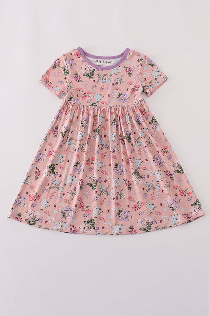 Purple floral print bamboo dress