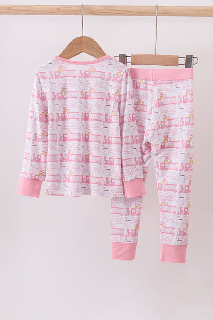 Pink train bamboo pajamas set