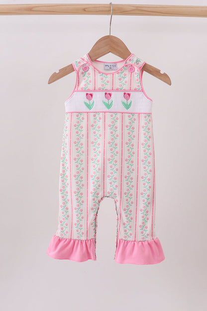 Floral tulip smocked ruffle romper