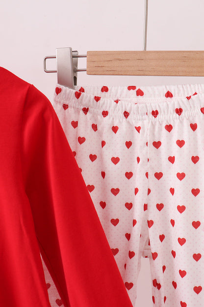 Red bow applique ruffle pants set