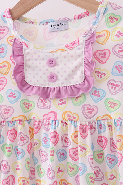 Purple heart print ruffle pants set