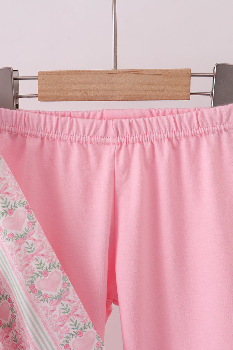 Pink bow floral pants set