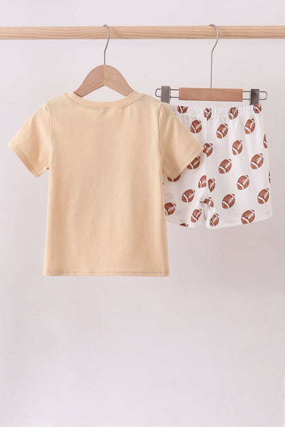 Game day football applique shorts set