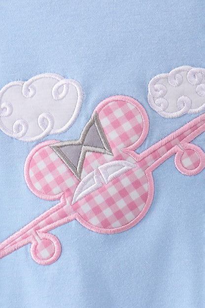 Blue character plane applique ruffle bubble