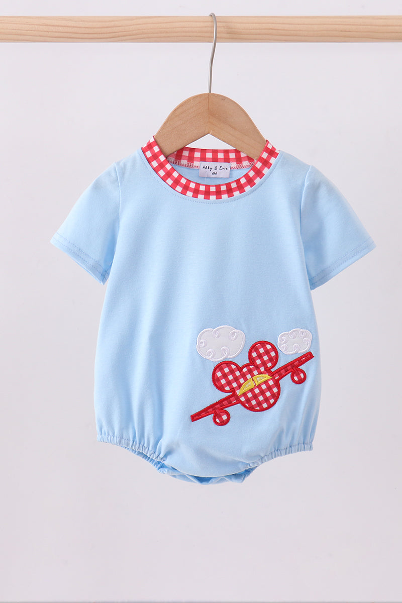 Blue character plane applique bubble