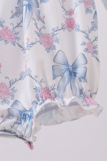 Blue bow floral smocked bubbe