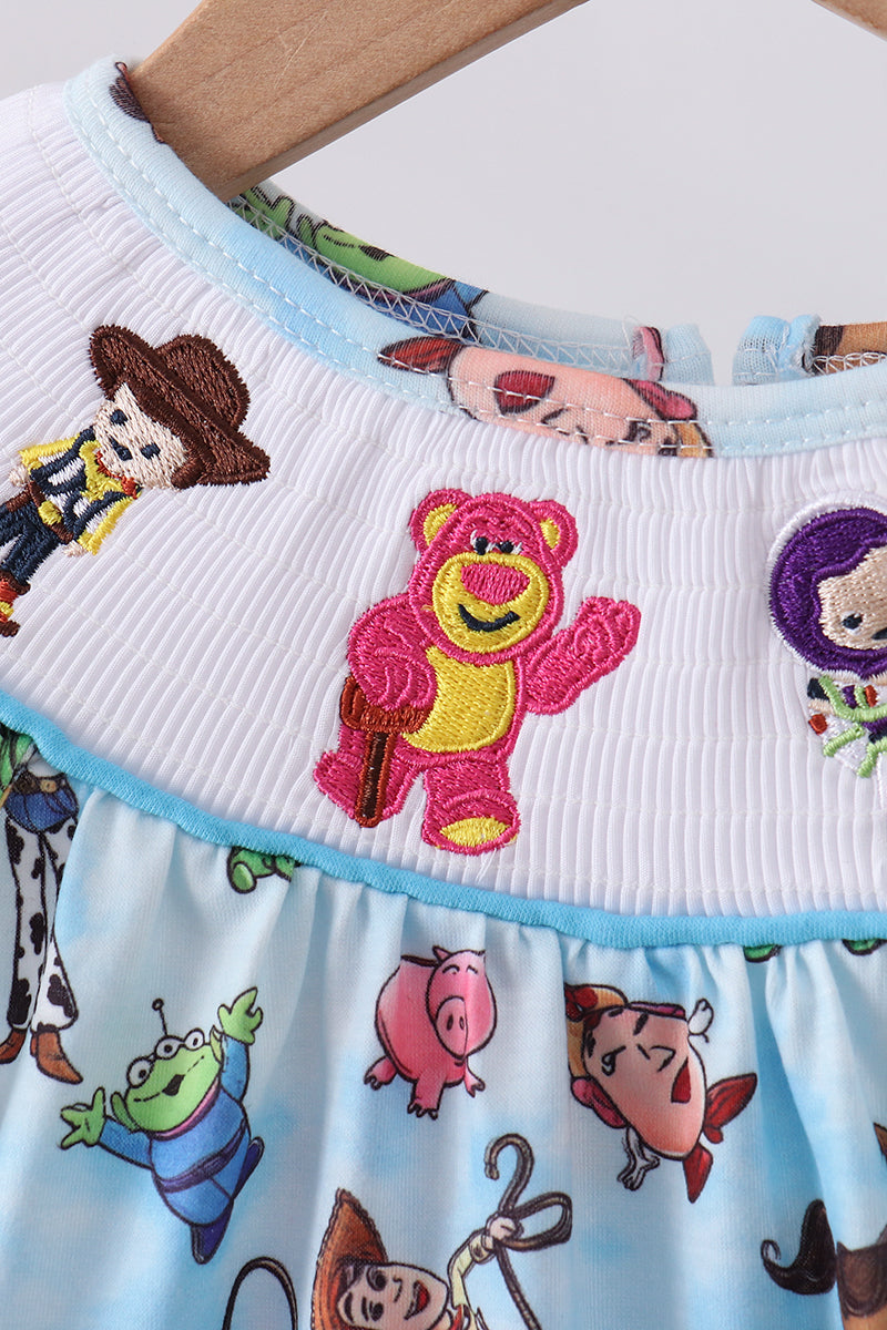 Blue character smocked ruffle bloomer set