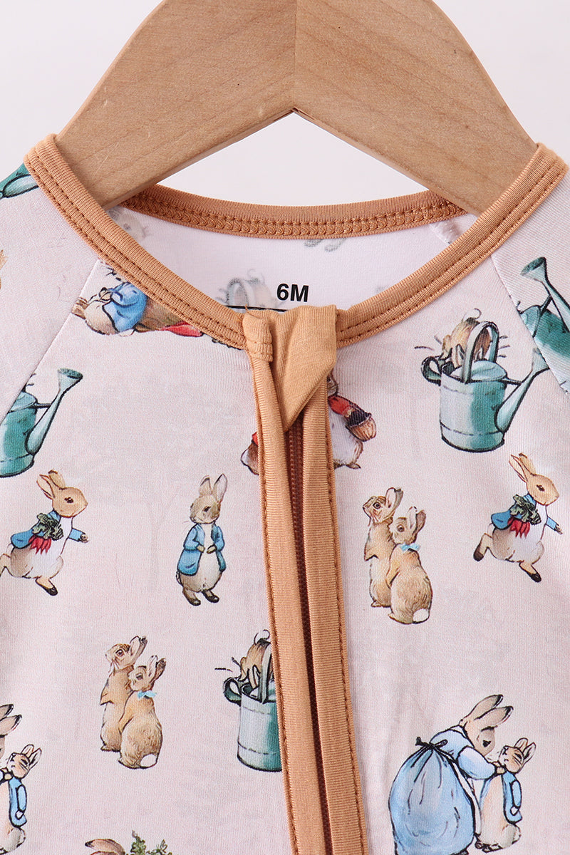 Brown bunny bamboo zipper romper