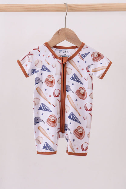 Brown baseball bamboo romper