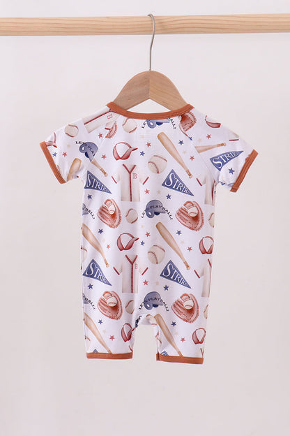 Brown baseball bamboo romper