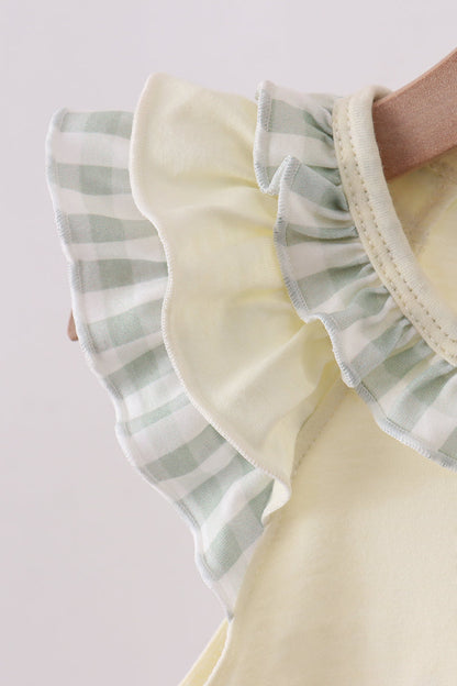 Green cross embroidery gingham ruffle shorts set