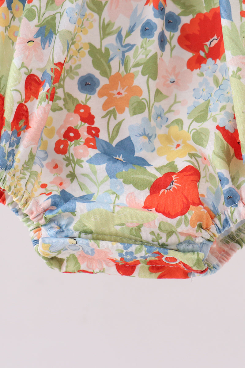 Floral smocked ruffle bubble