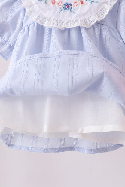 Blue jacquard floral embroidery bloomer set