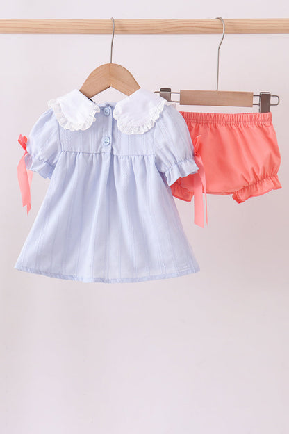 Blue jacquard floral embroidery bloomer set