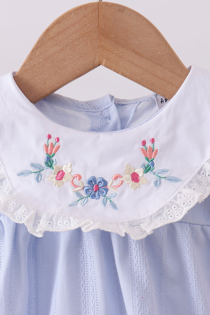 Blue jacquard floral embroidery bloomer set