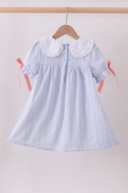 Blue jacquard floral embroidery dress