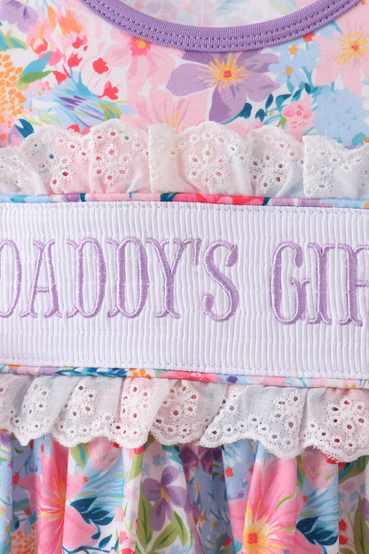 Purple floral daddy's girl smocked ruffle dress