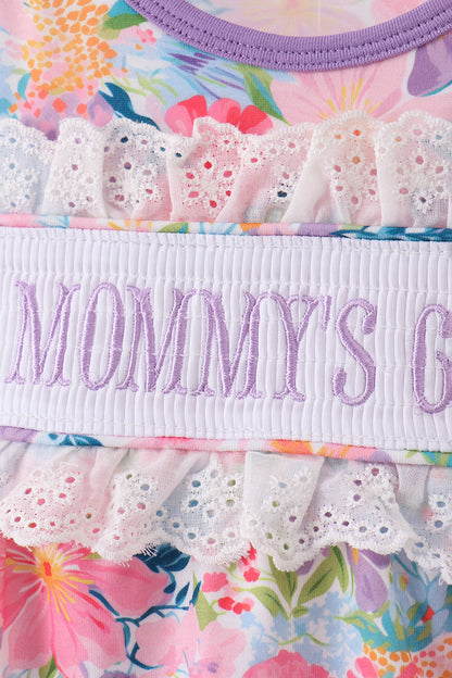 Purple MOMMY'S GIRL smocked ruffle bubble