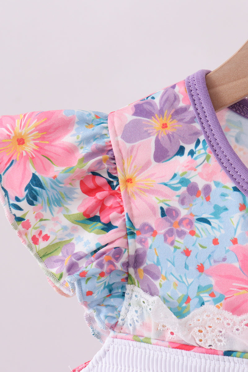 Purple MOMMY'S GIRL smocked ruffle dress