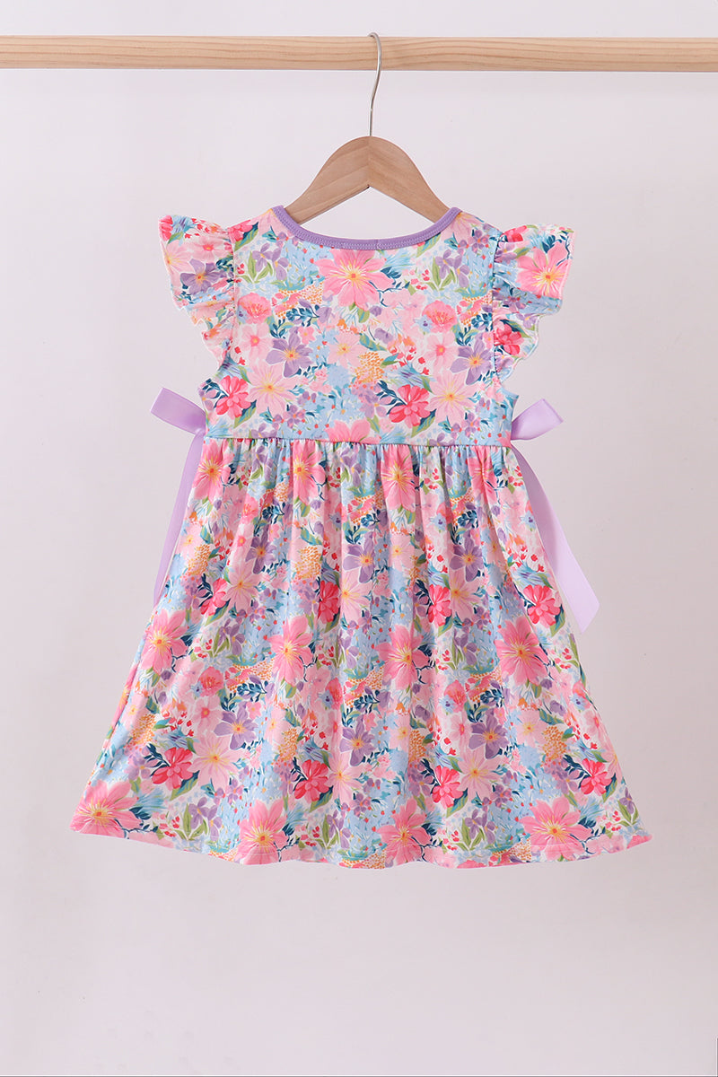 Purple MOMMY'S GIRL smocked ruffle dress