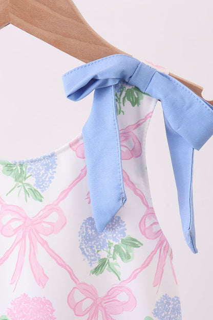 Blue bow floral ruffle swimsuit
