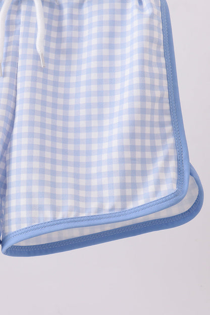 Blue gingham swim trunks