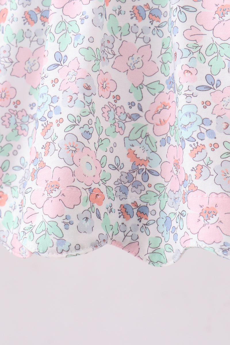 Green floral smocked ruffle bloomer set