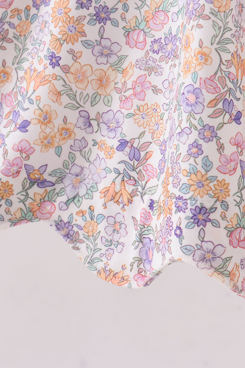 Purple floral smocked ruffle dress