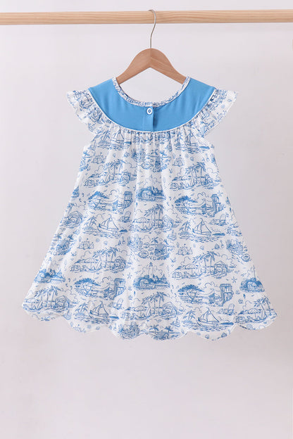 Blue mama's girl embroidery ruffle dress