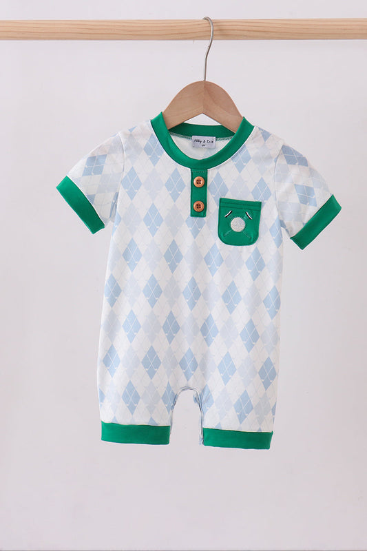 Green golf embroidery pocket romper