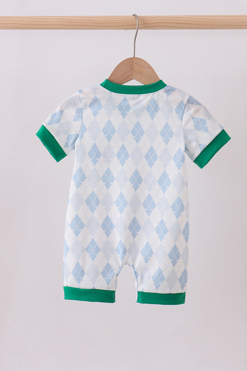 Green golf embroidery pocket romper