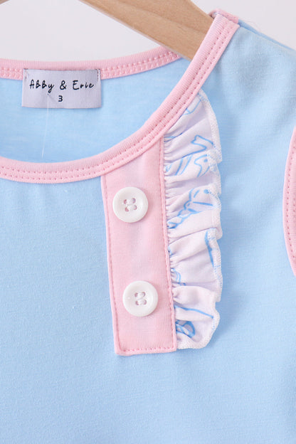Blue shell starfish print ruffle dress