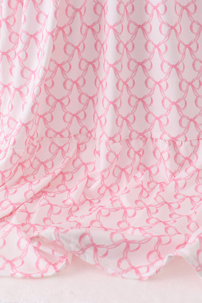 Pink bow ruffle tiered dress