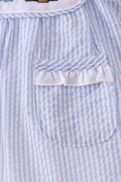 Blue sailboat seersucker bloomer set