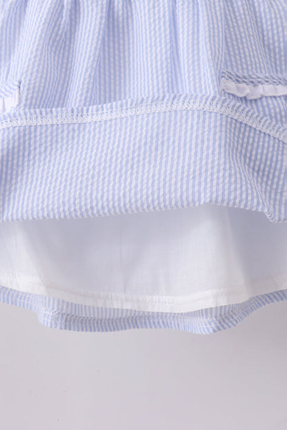 Blue sailboat embroidery ruffle shrots set