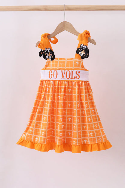 Orange Tennessee go vols embroidery plaid dress