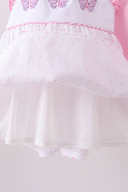 Purple butterfly embroidery swiss dot ruffle shorts set