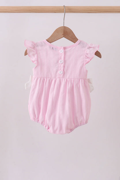 Pink bow smocked ruffle bubble