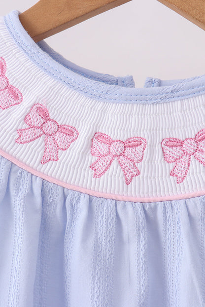 Blue bow smocked bloomer set
