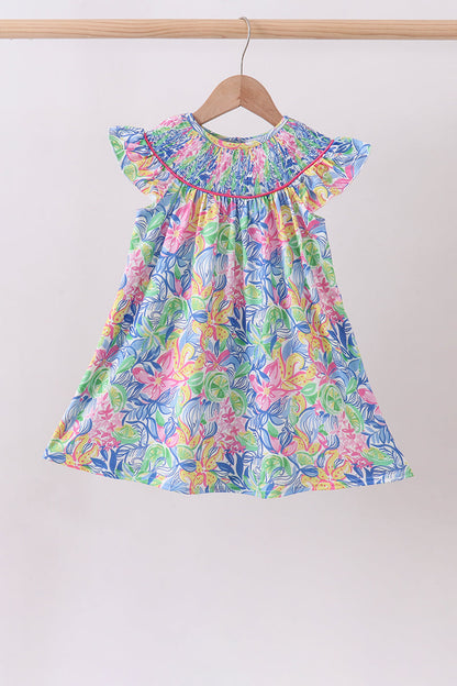 Tropical floral ruffle dress