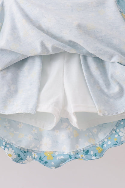 Mustard&green floral bow skorts set
