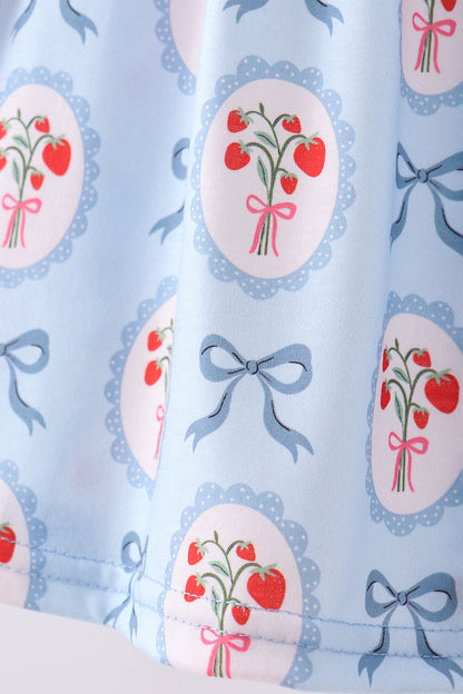 Blue strawberry bow ruffle dress