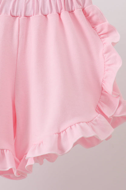 Pink carousel print ruffle shorts set