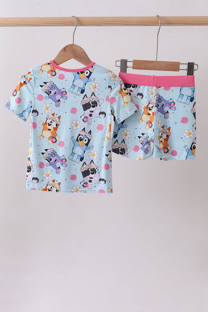 Blue character floral bamboo pajama set
