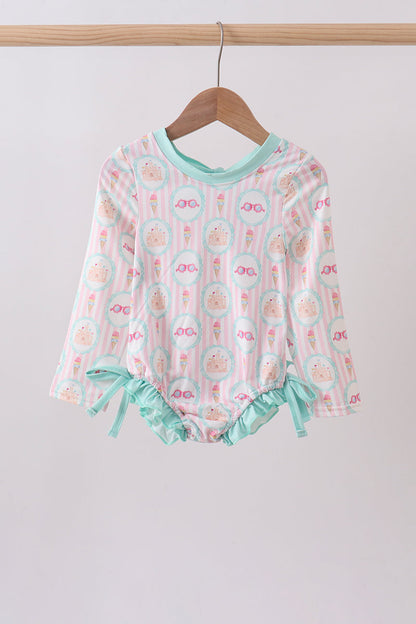 Green castle cream ruffle rashguard